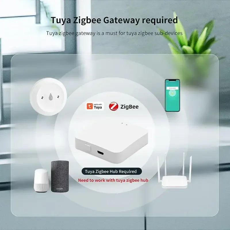 Tuya ZigBee Smart Water Sensor Detector Flood Leakage Alarm APP Control Waterproof for Home Kitchen Bathroom Smart Life Gateway