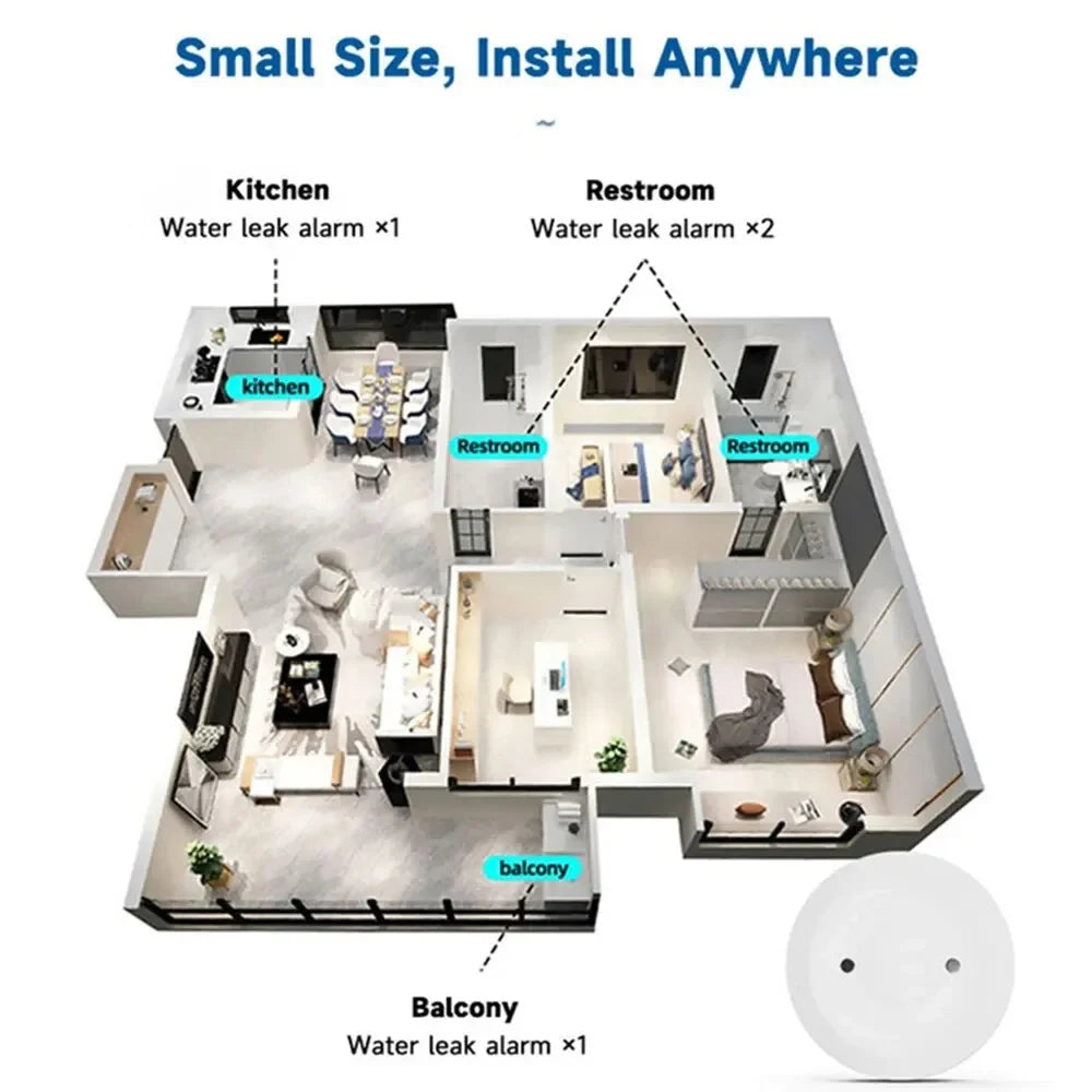Tuya ZigBee Smart Water Sensor Detector Flood Leakage Alarm APP Control Waterproof for Home Kitchen Bathroom Smart Life Gateway