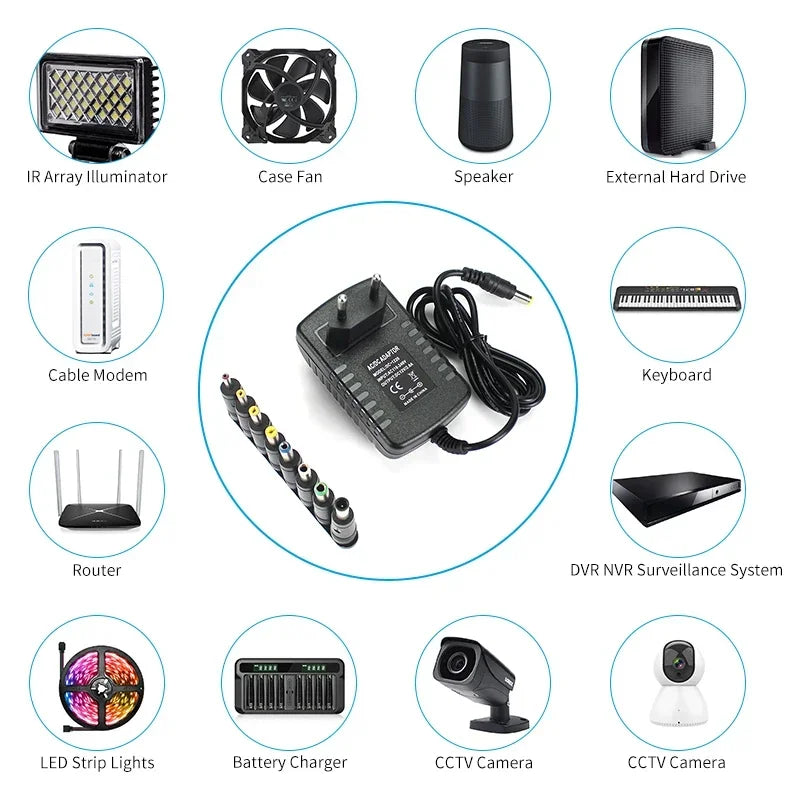 DC 5V 6V 9V 12V 2A Power Supply Adapter Charger AC 110V 220V AC DC Power Adapters DC Plug Converter EU US with 8pcs Connect Plug by MVEnergo