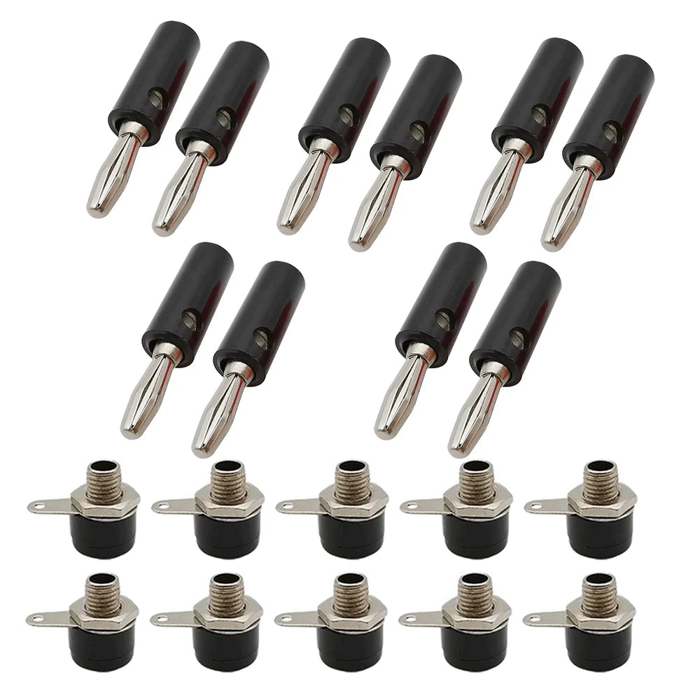 10Pairs 4mm Banana Male Plug + Female Socket Connector Screw Terminal Binding Post Audio Speaker Adapter Black Red