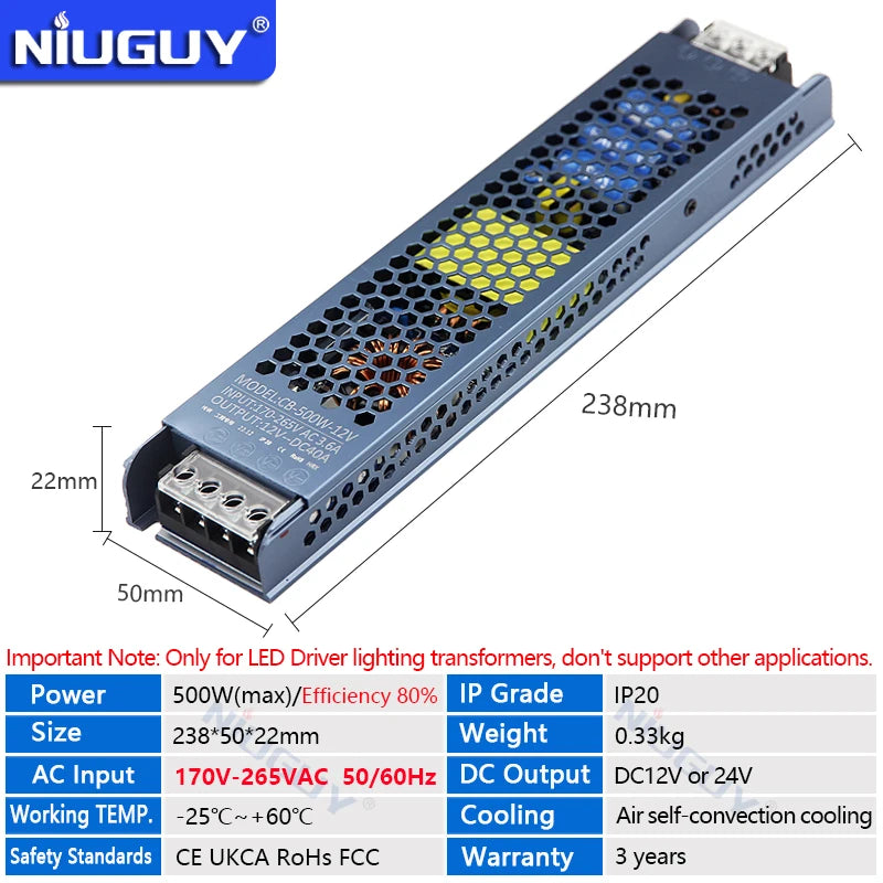 High Quality Ultra Thin LED Lighting Transformers DC 12V 24V Power Supply 60W 100W 150W 200W 300W 400W 500W LED Driver Converter