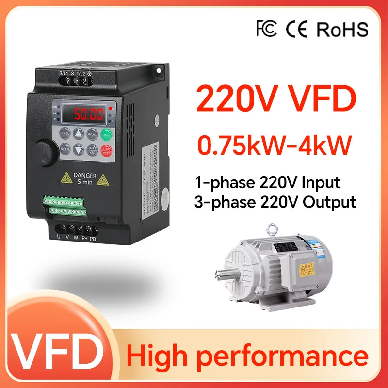 VfD 0.75/1.5/2.2/4/5.5kW 220V/380V 3 phase output economic variable frequency drive converter for inverter control by MVEnergo