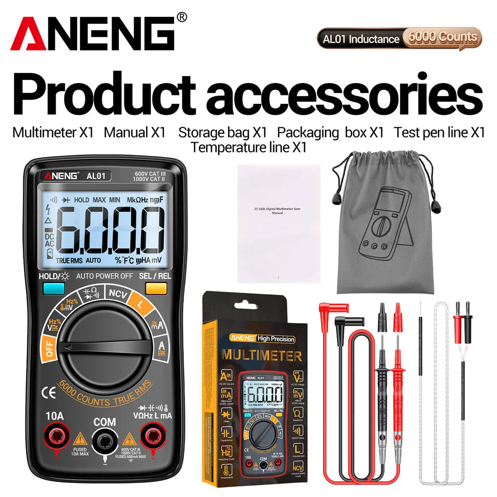 ANENG AL01 Inductance Digital Multimeter 6000 Counts True-RMS AC/DC Voltage Meter Current Tester Professional Electrician Tools by MVEnergo