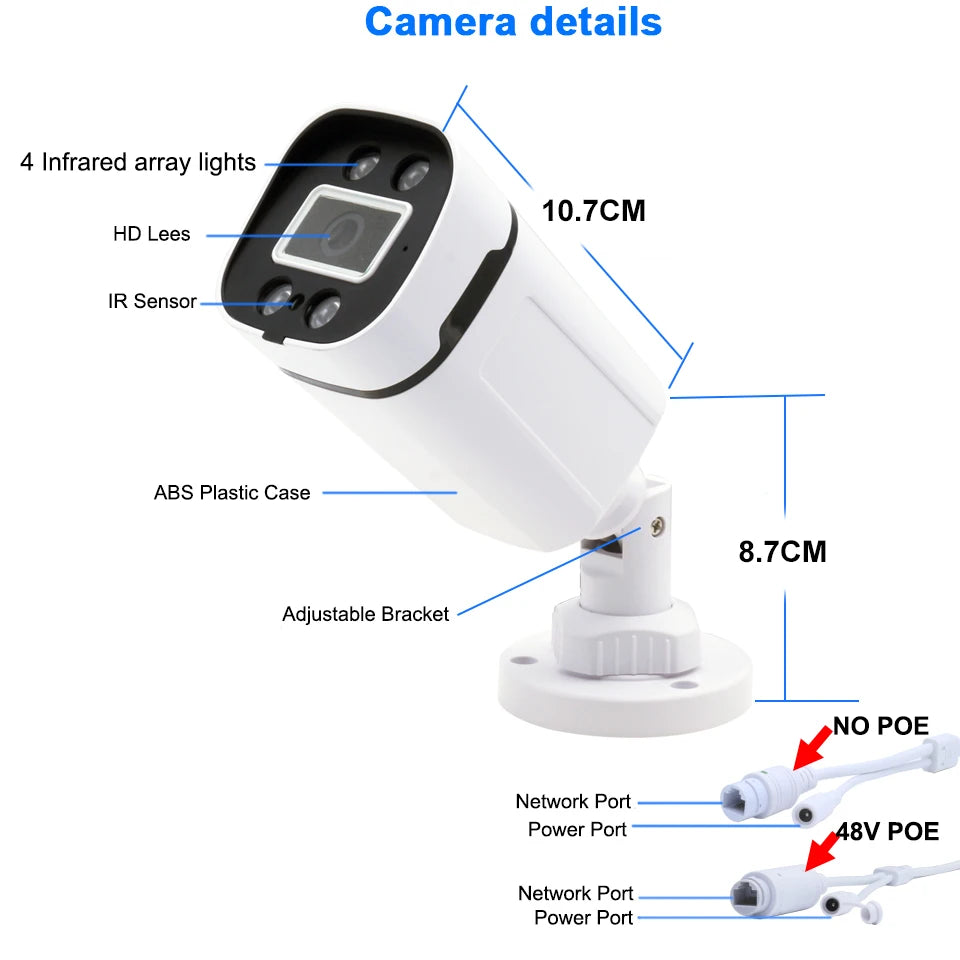 4K 8MP POE IP Camera Audio Outdoor POE/NOT POE H.265 Onvif Bullet CCTV Home 5MP Color Night Vision Security Camera by MVEnergo