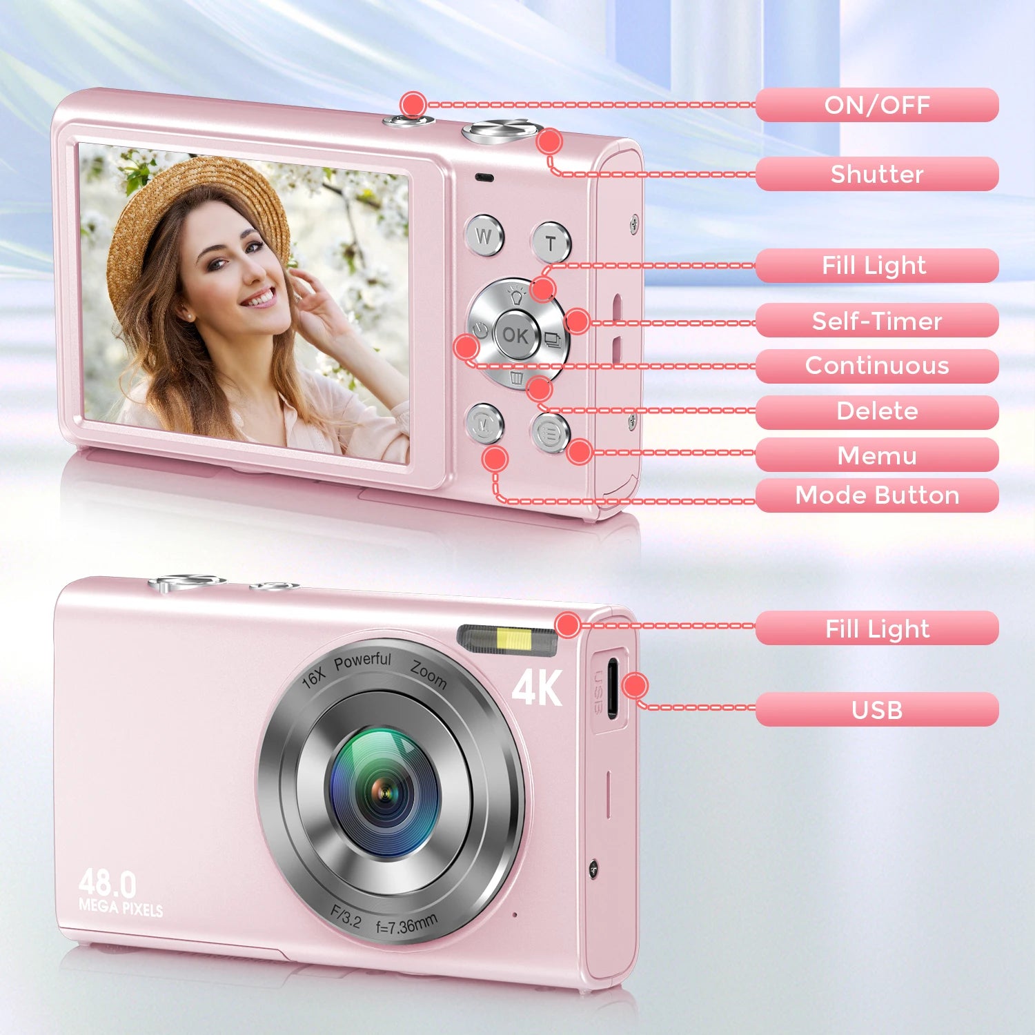 4K Digital Camera Autofocus Vlogging Camera HD 48MP with 2.8" Large Screen Camcorder Camera for Photography for Kid Adult by MVEnergo