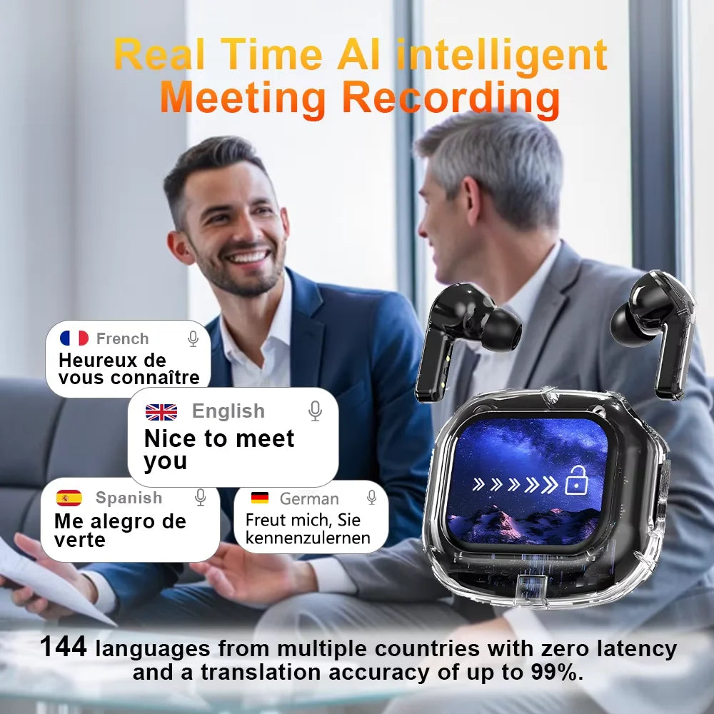 Translation Headphones with Multifunction Touch Screen Smart Wireless Bluetooth Earphone HiFi Audio Quality Business Earbud by MVEnergo