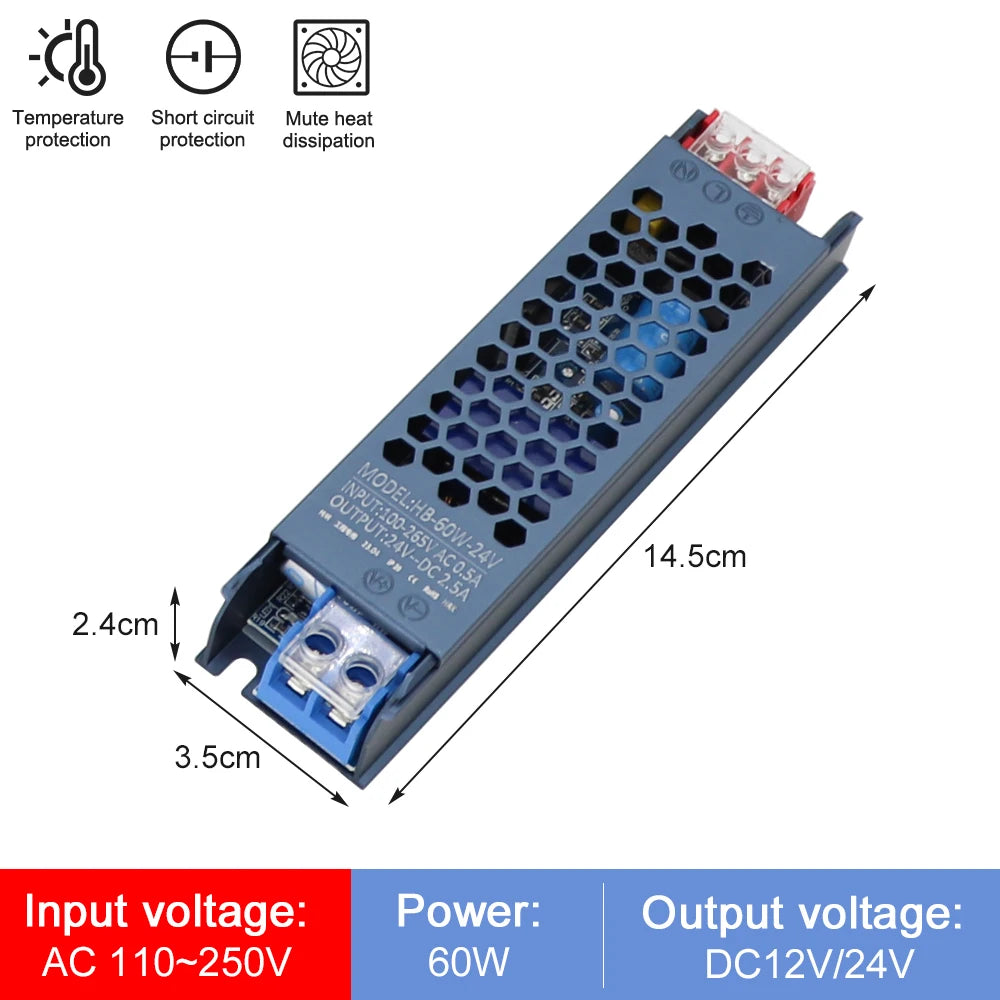 12V 24V LED Power Supply 500W 400W 300W 200W 100W 60W LED Driver AC/DC Transformer Converter for LED Strip Indoor Home Lighting