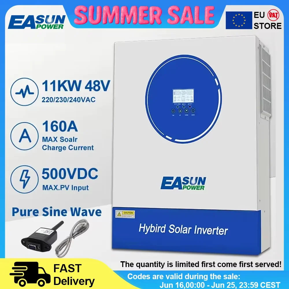 EASUN Soalr Inverter 11KW 6.2KW MPPT 160A 120A 500VDC PV Input 220VAC 48VDC 11000W 6200W Pure Sine Wave hybrid With WiFI BMS