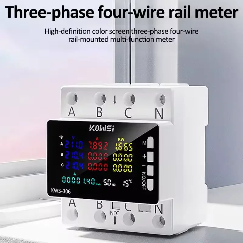 AC 85-290V/80A Energy Power Meter Color Screen 3-phase 4-wire Rail Meter Voltmeter 6 Power-off Protection Meter Remote Control