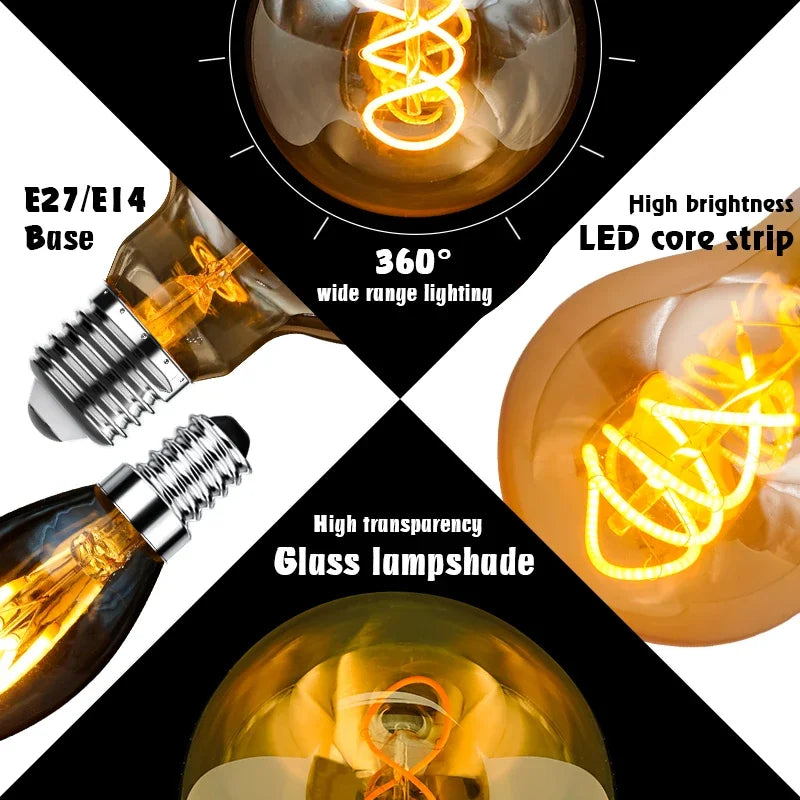 E14 E27 Spiral Light G80 G95 G125 LED Filament Bulb 220V 4W 2200K Retro Vintage Lamps Decorative Lighting Dimmable Edison Lamp by MVEnergo