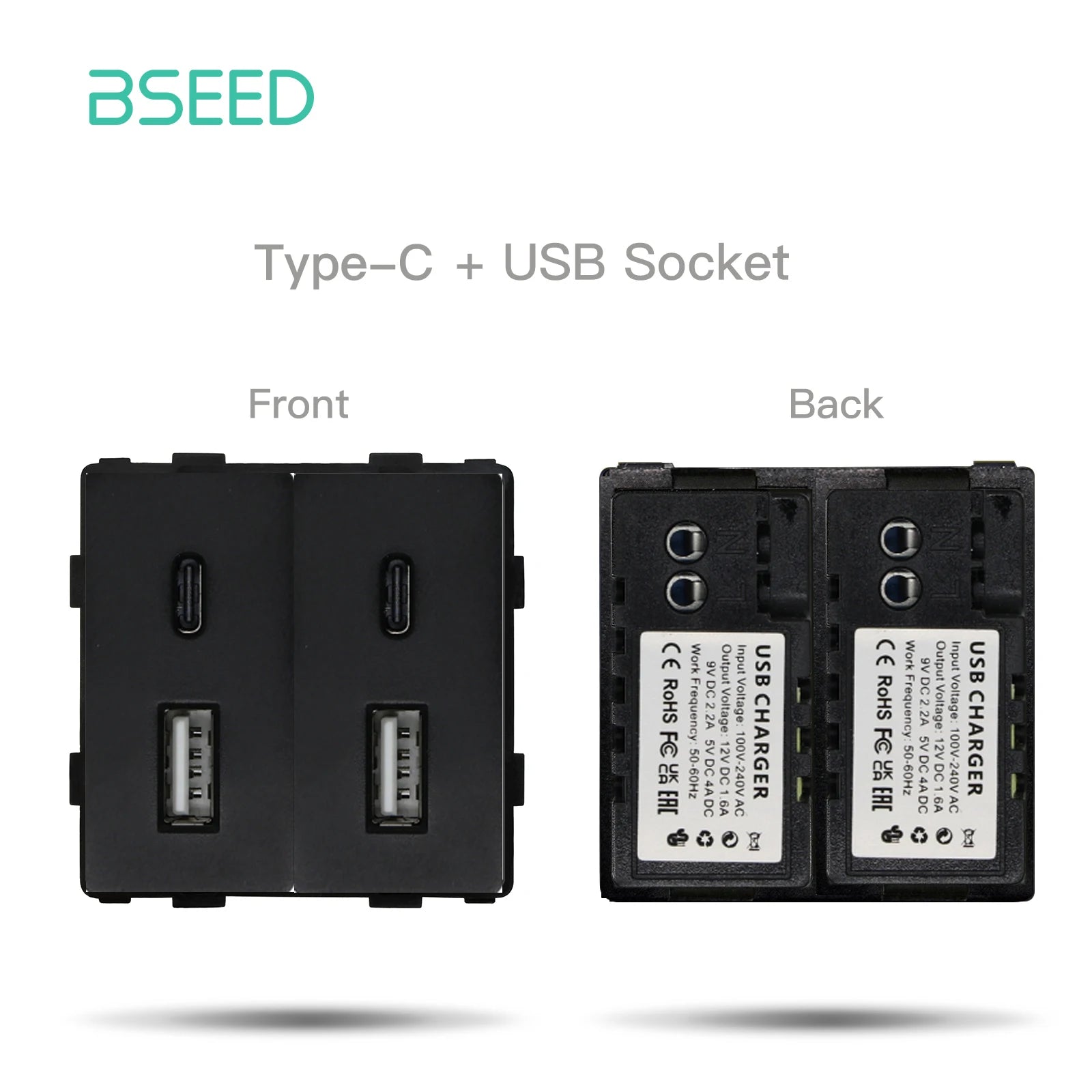 BSEED 65W PD Fast Charge Module Quick Charge Socket Part 1/2 USB Type-C 20W Wall Phone Charger Plug Support BSEED Frames by MVEnergo