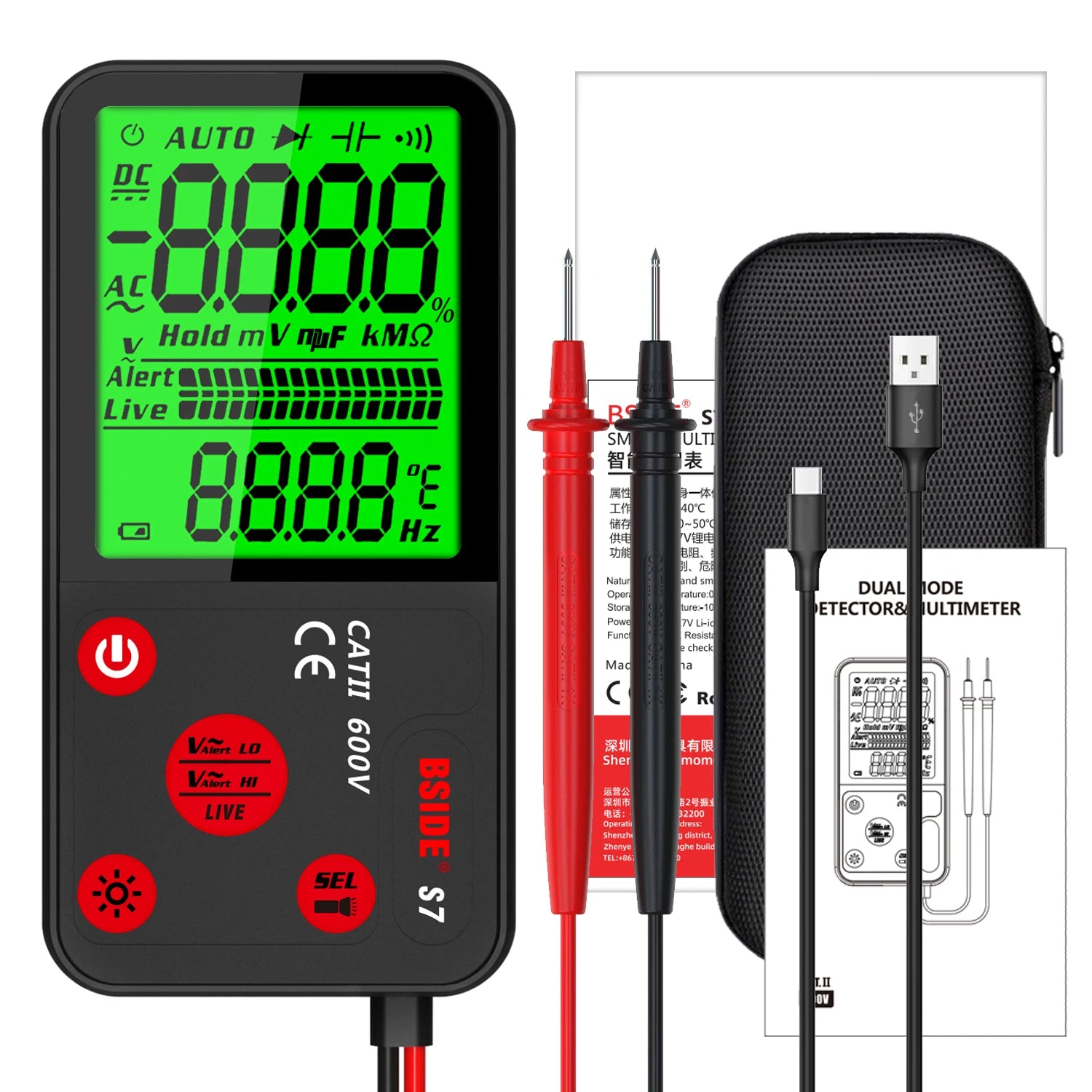 BSIDE Digital Multimeter Smart Multitister 9999 T-RMS DC AC Voltage Current 15V Diode Capacitor Ohm NCV USB Rechargeable Tester by MVEnergo