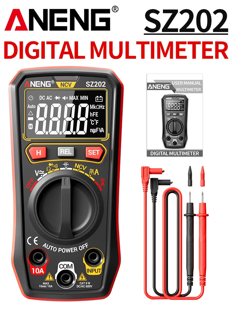 Multimeter 4000 Count 4mF Capacitor Tester ANENG SZ202 HD-Display 600V Electrician Repair Meter 10A mA Current NCV DIY Test Tool by MVEnergo