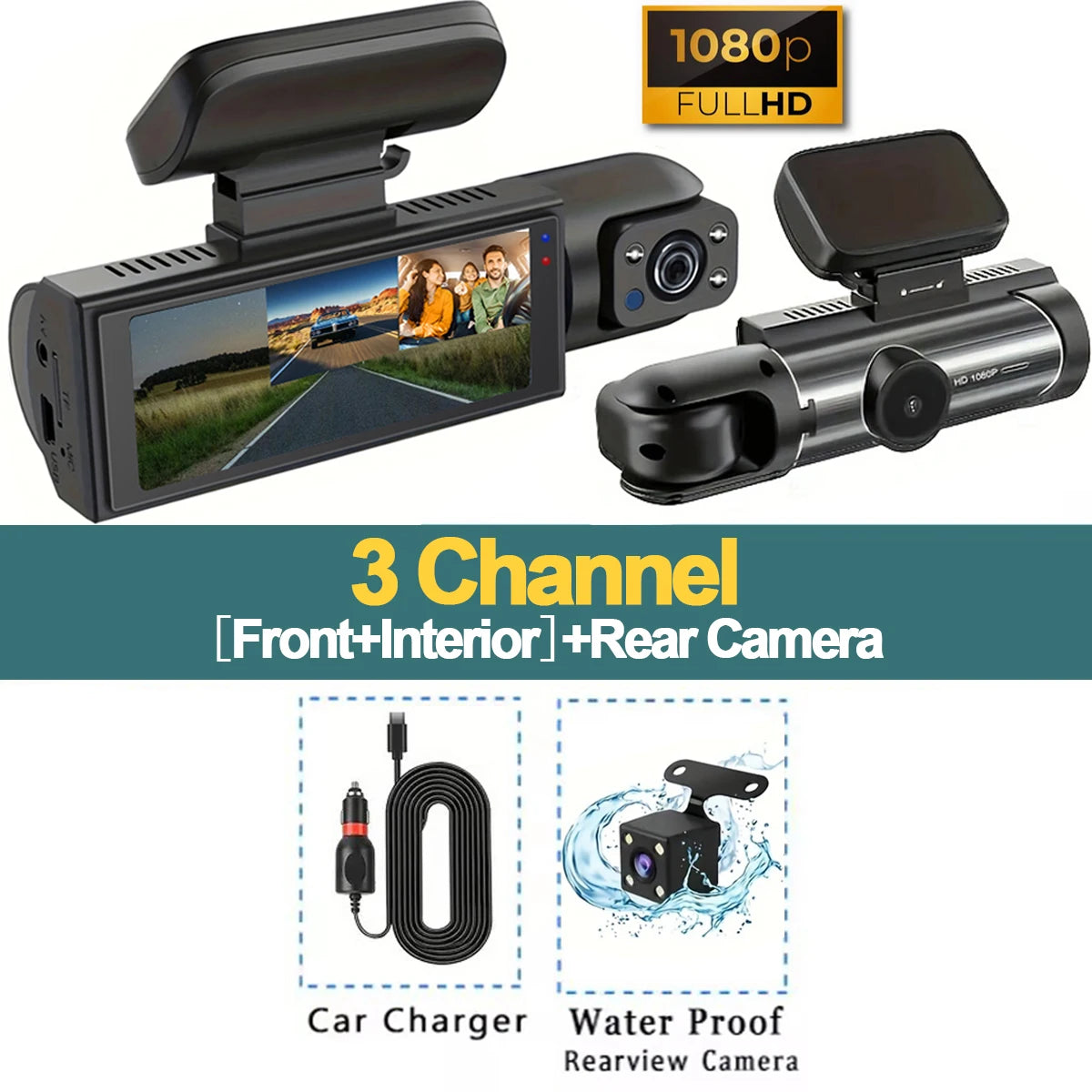 Dash Cam Car DVR 1080P Dashcam for car surveillance camera Automobiles 3 Lens Front Rear Interior Vehicle Video Drive Recorder by MVEnergo