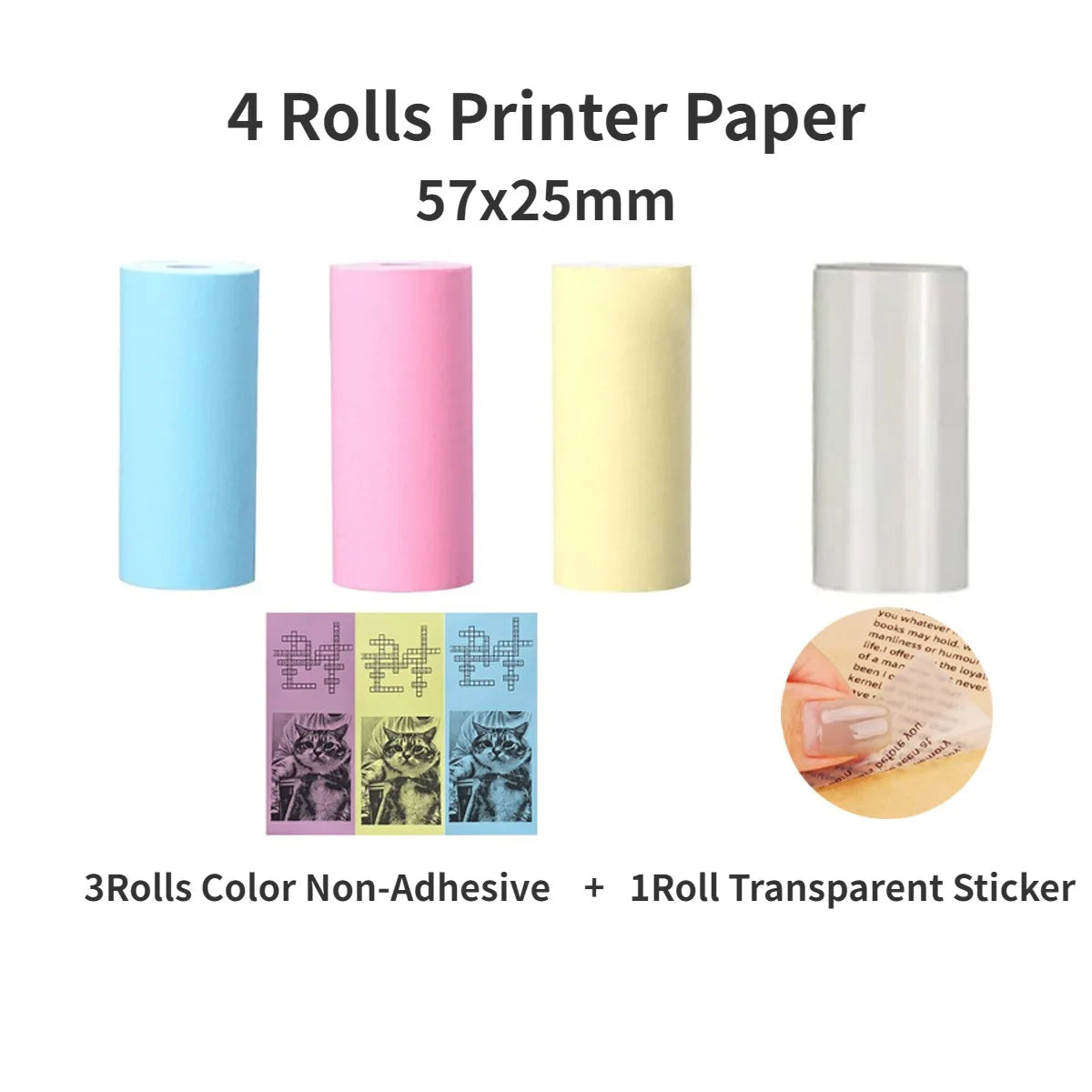 16Rolls Thermal Printer Papers 57x25mm Self-adhesive Thermal Papers HD Color Label Printers for Inkless Mini Portable Printer