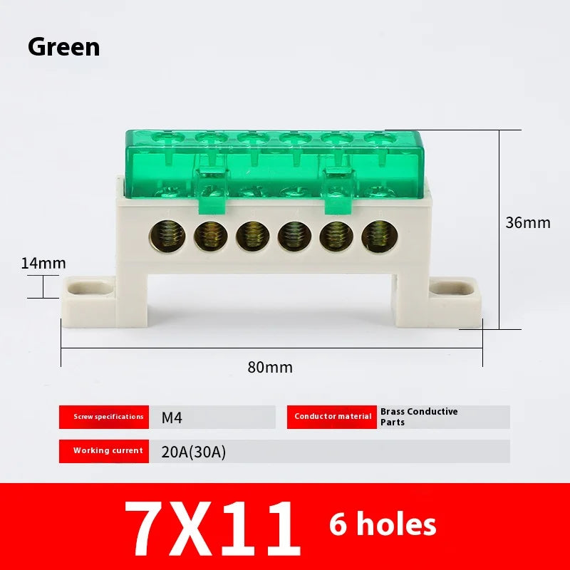 Zero wire terminal 3/4/5/6/7/10-Hole Distribution Box Terminal Block dustproof Ground Copper Bar Bridge type Busbar With cover