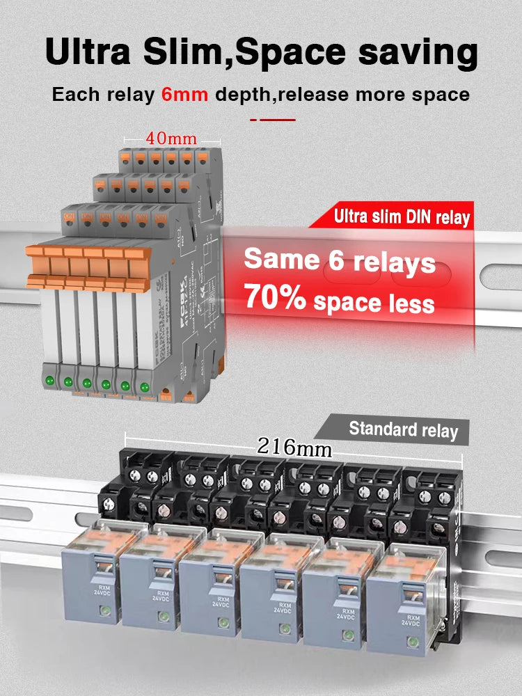 Din Rail Slim Relay Module 41F-1Z-C4-1 Integrated PCB Mount Power Relay With Relay Holder 12V 24V ACDC 220V Relay Socket 6.2mm