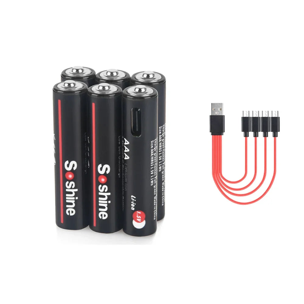 Soshine Aaa 1.5V 1100mWh Lithium Batteries USB Li-ion AAA Rechargeable Battery with 4-in-1 USB Cable for Flashlight Camera Toys by MVEnergo