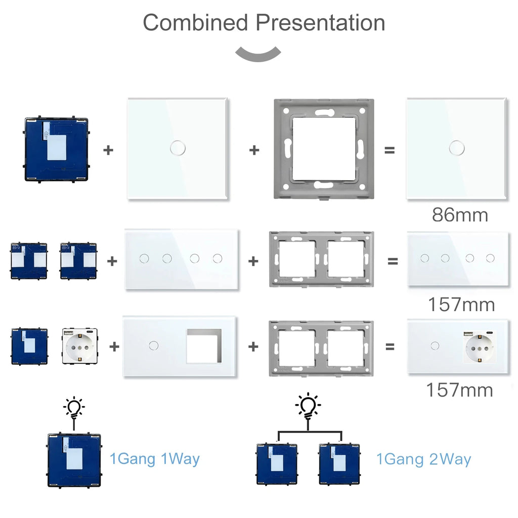BSEED 1/2/3Gang Smart Zigbee Switches Function Part Touch Glass Front Panel EU Wall Socket Smart Plug DIY Parts Free Combination by MVEnergo