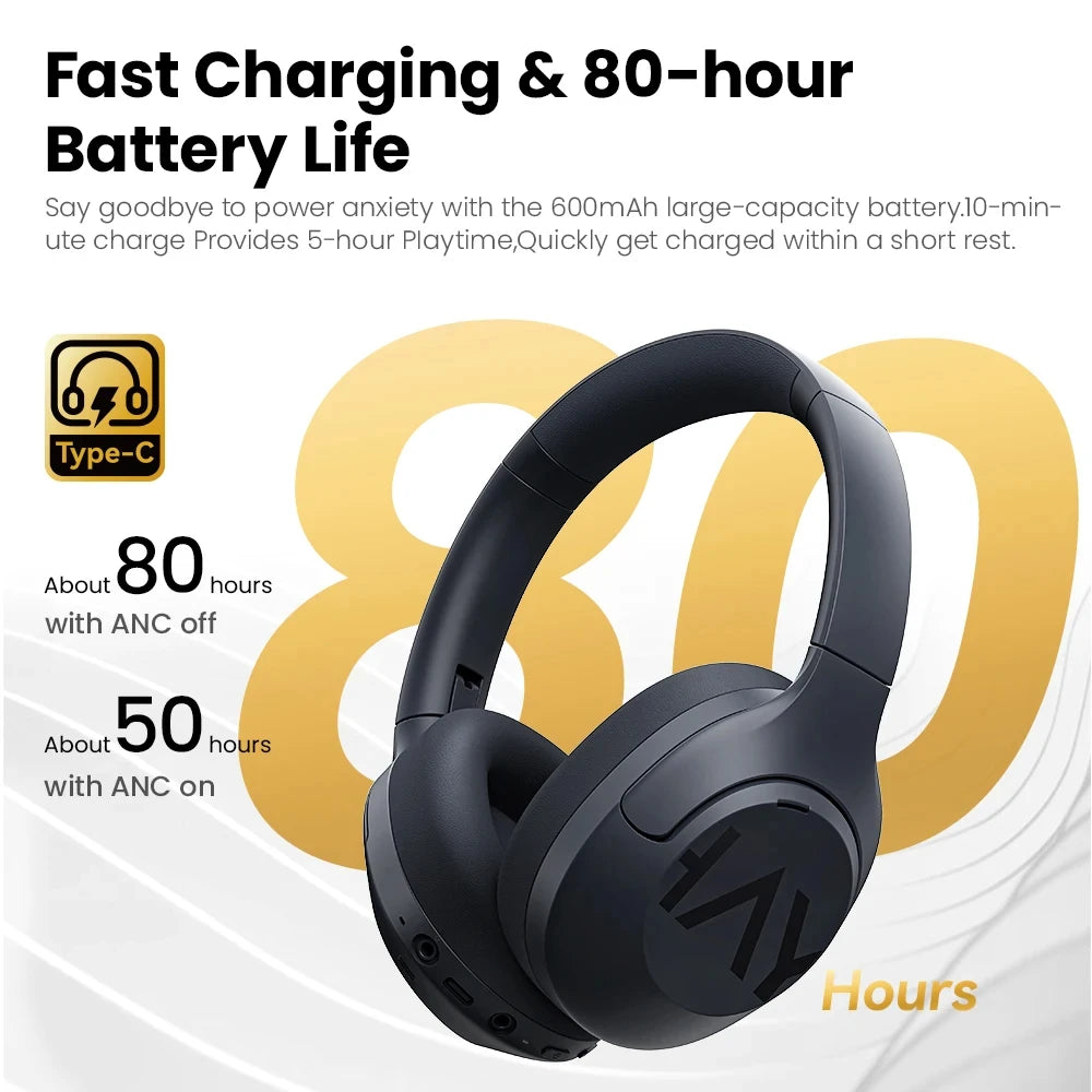 HAYLOU S30 Wireless Bluetooth 5.4 Headphones 43dB Adaptive Noise Cancelling Headsets 40mm Driver 80H Playtime Earphones by MVEnergo