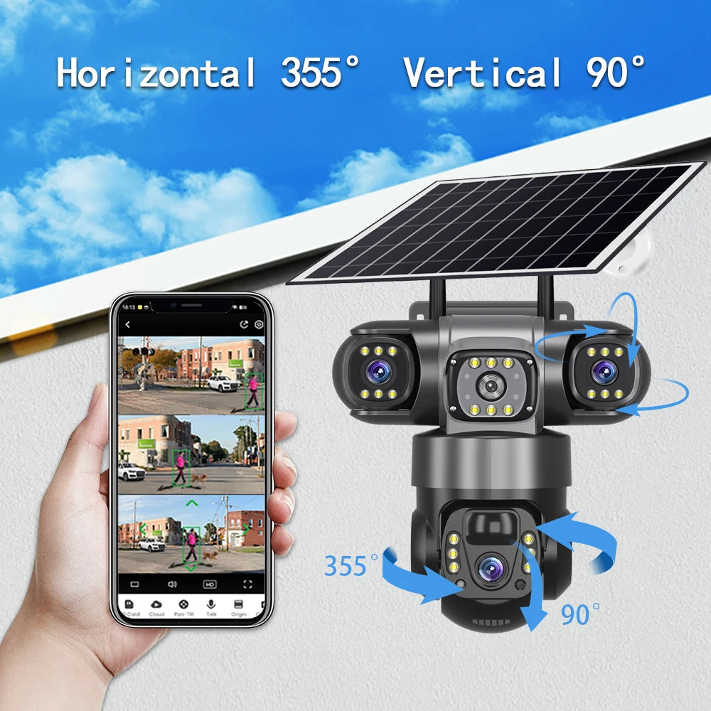 V380PRO 3 Lens WiFi Solar Camera HD 15MP 360 Outdoor Waterproof CCTV Night Vision Two-Way Audio Camera Mobile Tracking IP Camera by MVEnergo