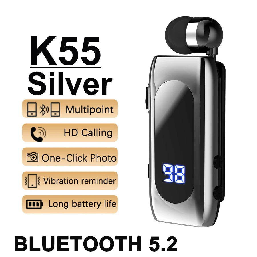 K75 Lavalier Business Headset Bluetooth 5.4 Bass Earphone HD Call Vibration Reminder+Voice Number Reporting Wireless Headphone by MVEnergo