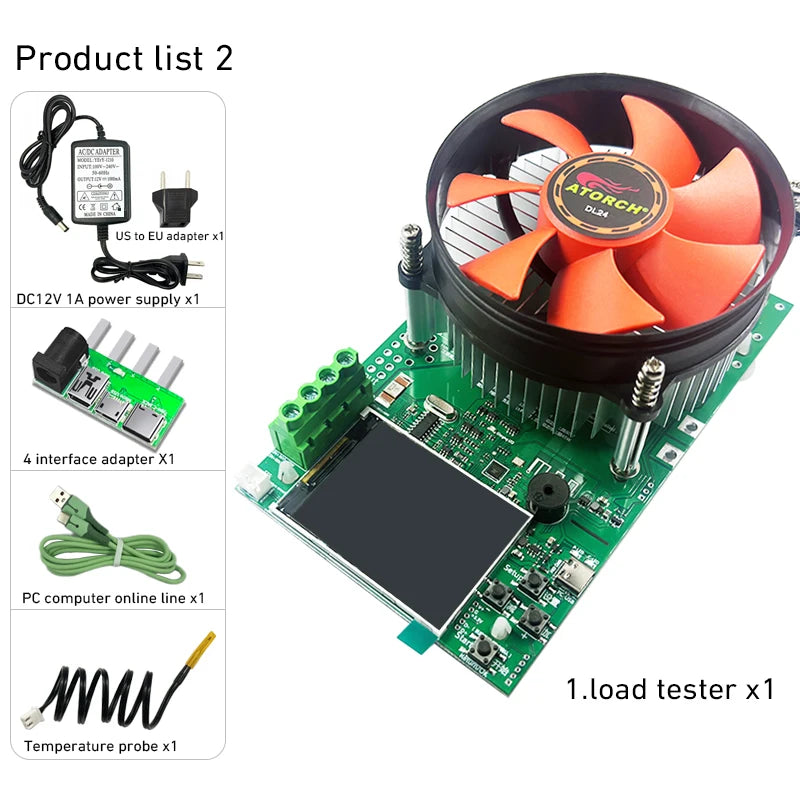 150W 4-wires Battery Capacity Tester 2.4 Inch TFT Color Screen CNC Type Electronic Load Power Discharge Tester with EU Adapter