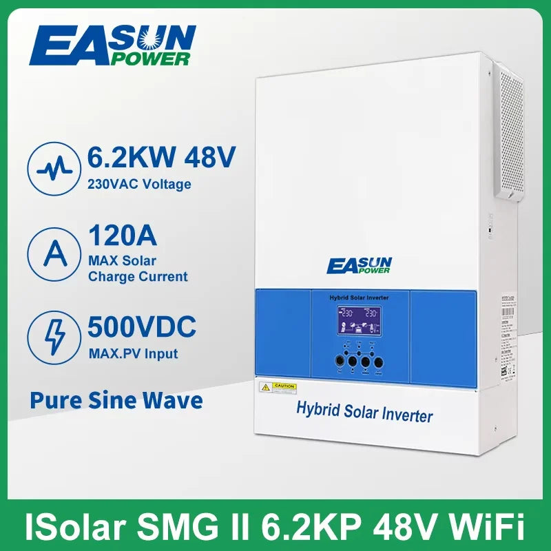 EASUN Soalr Inverter 11KW 6.2KW MPPT 160A 120A 500VDC PV Input 220VAC 48VDC 11000W 6200W Pure Sine Wave hybrid With WiFI BMS