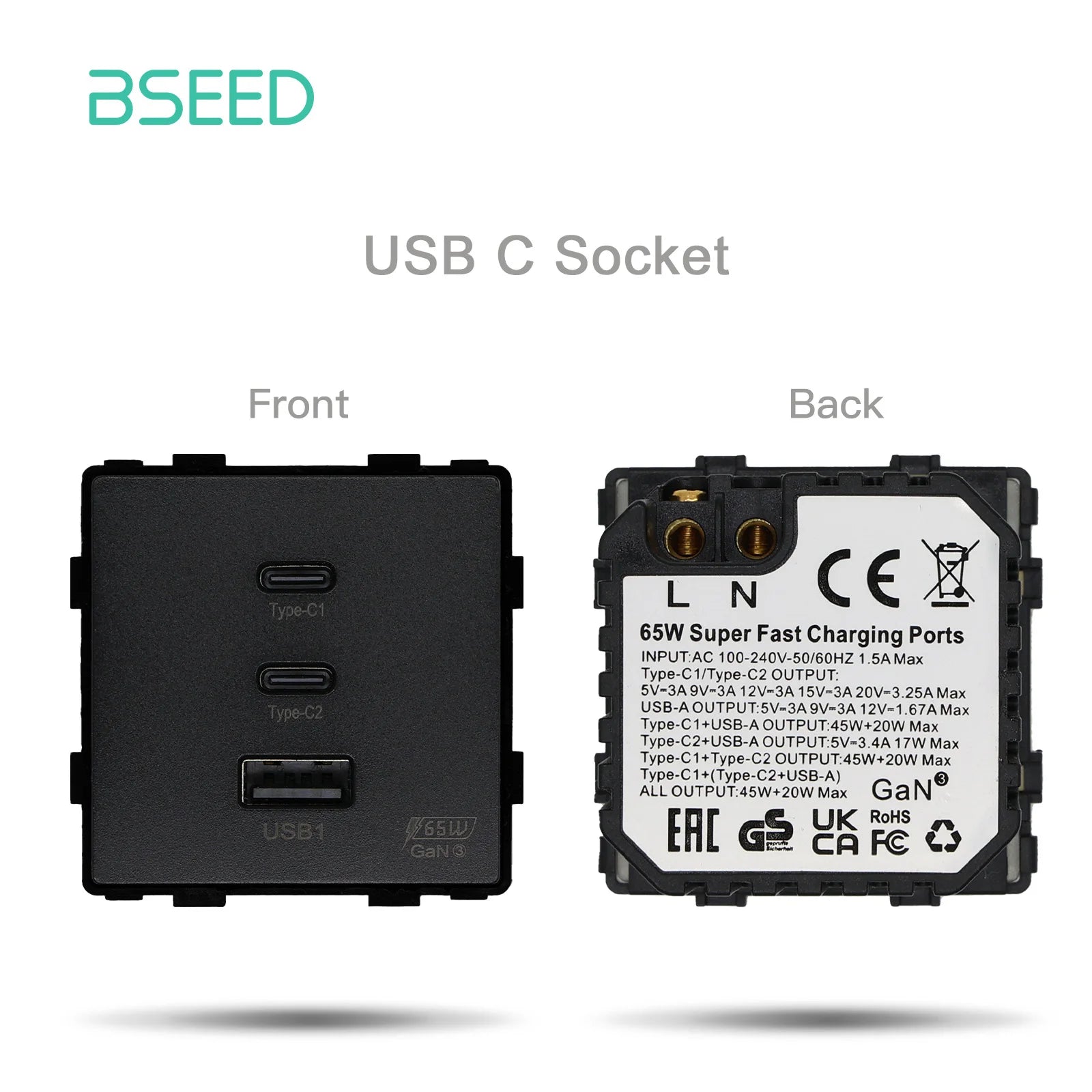 BSEED 65W PD Fast Charge Module Quick Charge Socket Part 1/2 USB Type-C 20W Wall Phone Charger Plug Support BSEED Frames by MVEnergo