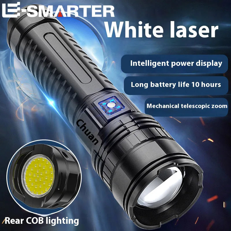 Ultra Bright LED Flashlight Powerful Tactical Torch 15000mah Built-in Battery Emergency Camping Spotlights With Tail Light by MVEnergo