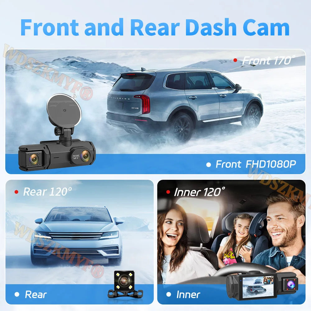 WIFI Dash Cam for Car 2/3 Channel Front Rear Camera 1080P Video Recorder Dashcam Black Box Car DVR OptionalRear View Camera by MVEnergo