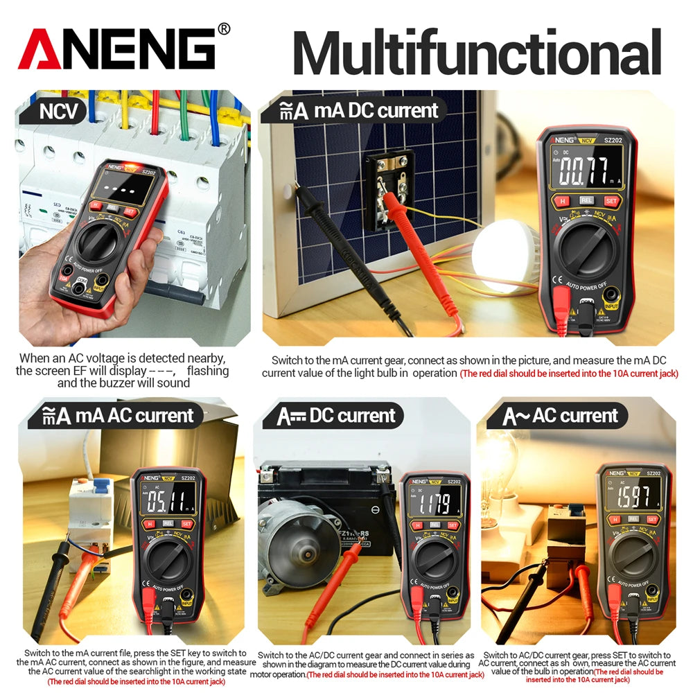 Multimeter 4000 Count 4mF Capacitor Tester ANENG SZ202 HD-Display 600V Electrician Repair Meter 10A mA Current NCV DIY Test Tool by MVEnergo