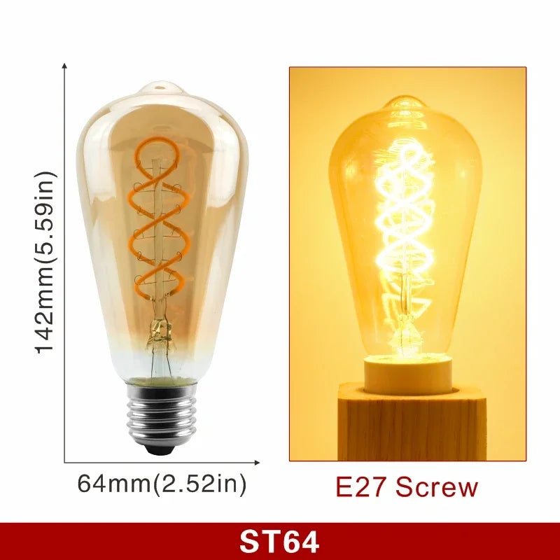 E14 E27 Retro LED Spiral Filament Light Bulb 4W Warm Yellow 220V C35 A60 T45 ST64 T185 T225 G80 G95 G125 Vintage Edison Lamp by MVEnergo
