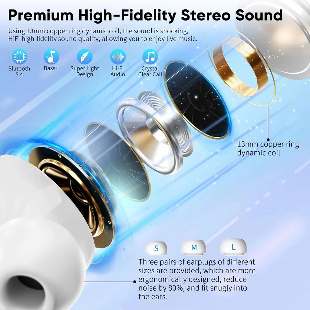 In Ear Earphones Wireless Earbuds Touch Control LCD Screen Earphone with ENC Noise Cancell Super Bass Premium Sound Long Battery by MVEnergo