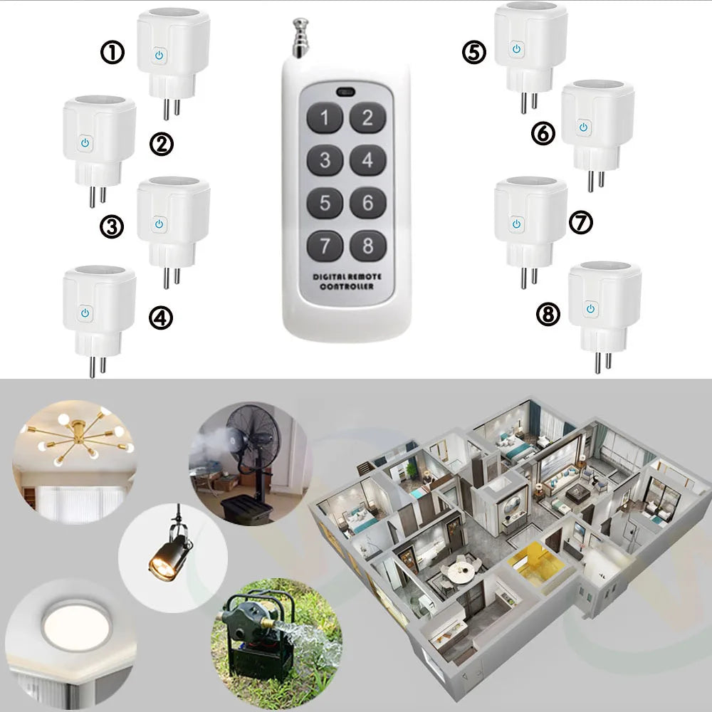 Wireless Remote Control Socket Switch 200Meters Remote Control Electrical Outlets 220V 16A EU Plug for Home Appliance Fan Light by MVEnergo