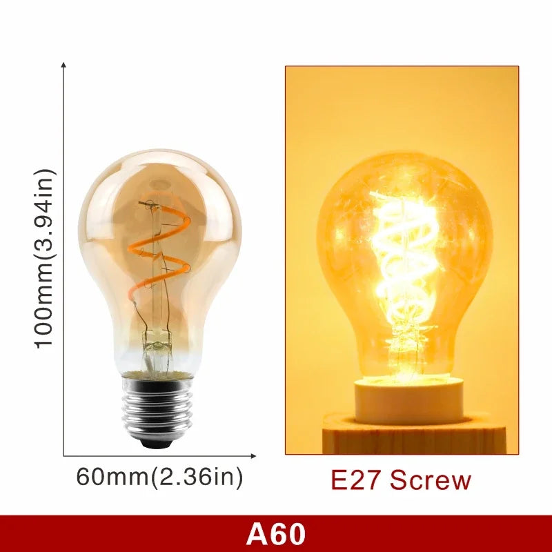 E14 E27 Retro LED Spiral Filament Light Bulb 4W Warm Yellow 220V C35 A60 T45 ST64 T185 T225 G80 G95 G125 Vintage Edison Lamp by MVEnergo