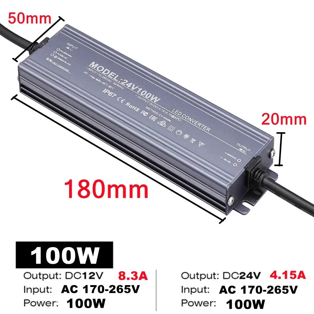 Lighting Transformer Waterproof Power Supply IP67 IP68 AC220V To DC 12V 24V LED Driver 100W 200W 300W 400W 500W Outdoor Adapter by MVEnergo