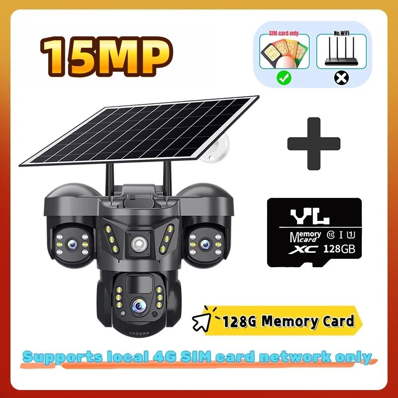 15MP 10X Zoom Triple Lens 4G Solar Camera Outdoor Triple Screen CCTV PIR Motion Detection Security Surveillance V380 Pro Camera by MVEnergo
