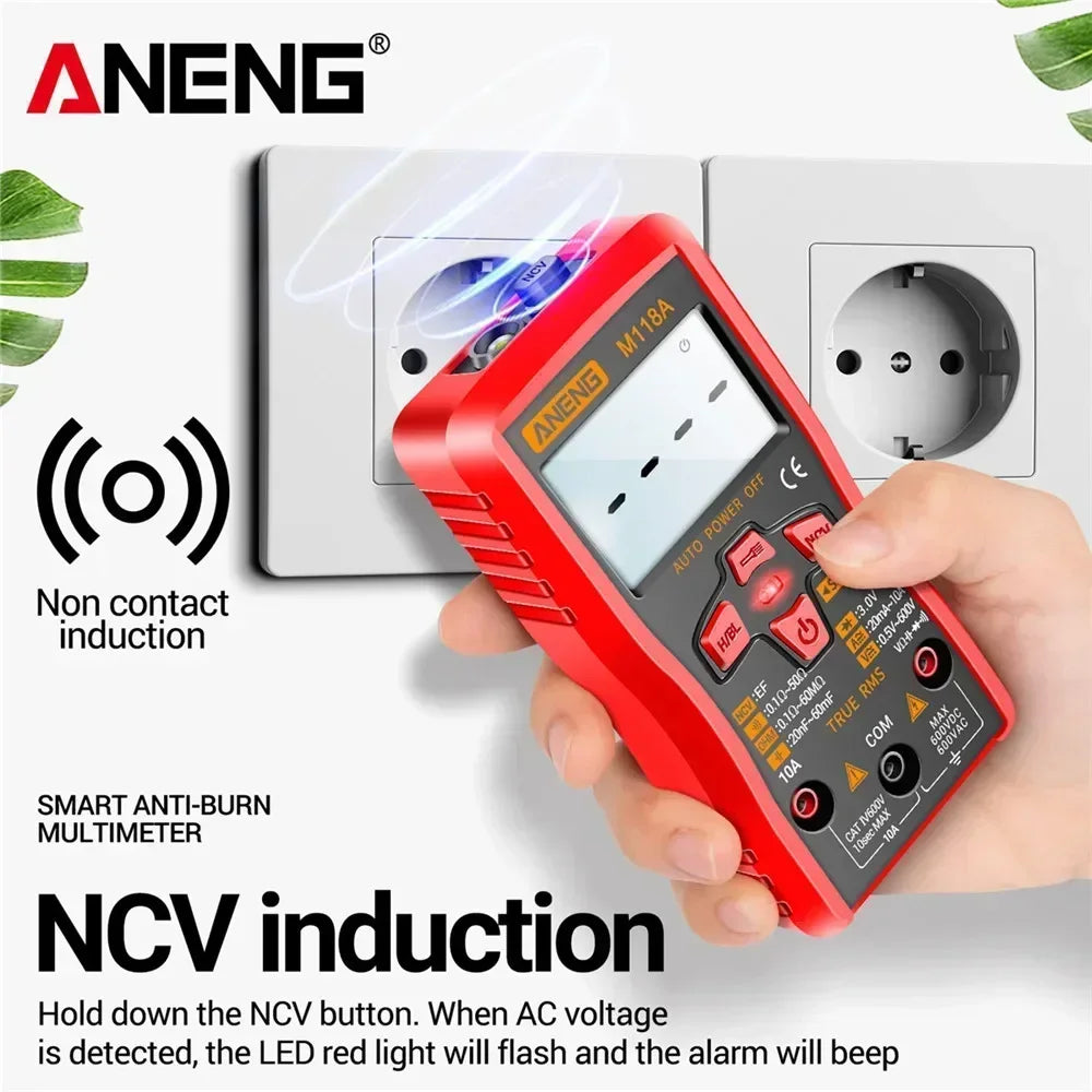 Digital Mini Multimeter 6000 Counts ANENG Auto Mmultimetro DC/AC Voltage Tester Tranistor Meter NCV Data Hold Flashlight M118A by MVEnergo