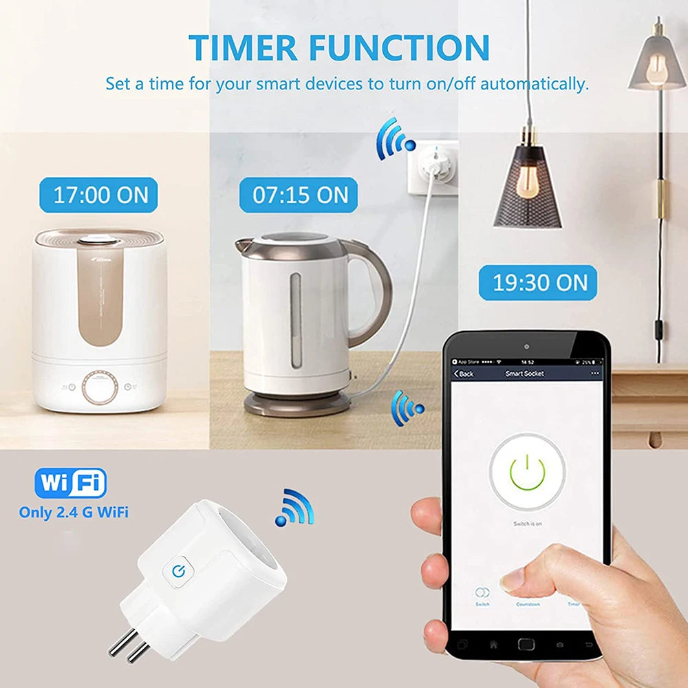 Tuya 16A,20A Smart Plug WiFi Socket EU Power Monitoring Timing Function Works with Alexa, Google Home, Alice, Smart Life Home by MVEnergo
