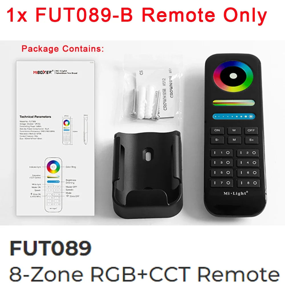 MiBoxer 2.4G Wireless Remote RGBCCT Controller FUT088 FUT089 FUT089B FUT089S FUT100 FUT092 FUT092B B3 T3 B4 T4 B0 B8 S2W+ C5 Y3