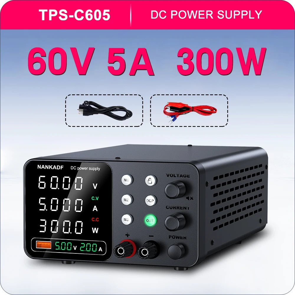 NANKADF Adjustable Switching DC Power Supply 30V 10A Lab Bench Power Supply 60V 5A Output Preset Current USB Fast Charge Display by MVEnergo