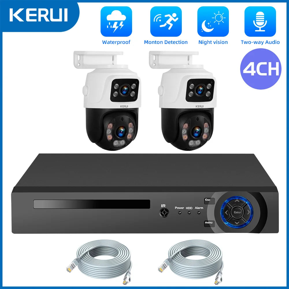 KERUI Waterproof 6MP HD POE Surveillance Camera System Dual Lens PTZ WIFI IP Home Security 4CH 8CH POE NVR Video H.265 CCTV Kit by MVEnergo