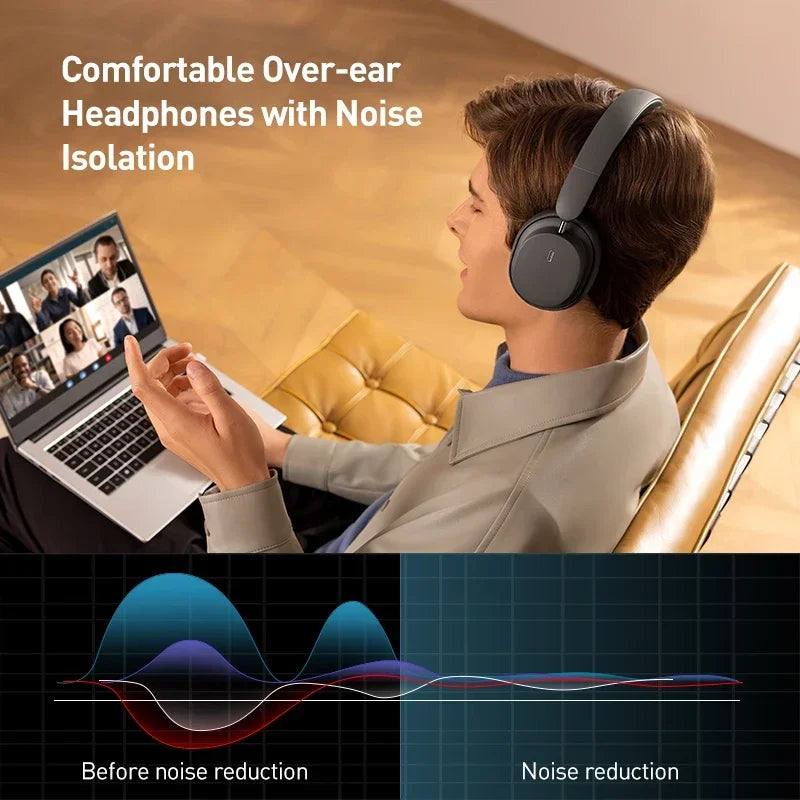Baseus Wireless Headphones Bluetooth 5.3 HIFI Level Earphone 40mm Driver Foldable Over Ear Headsets 70H Playtime Spatial Audio by MVEnergo