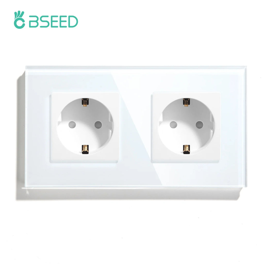 Bseed EU Russia Socket 16A Electric Wall Socket Tempered Glass Crystal Panel 2 Colors Electrical Outlet Home Improvement by MVEnergo