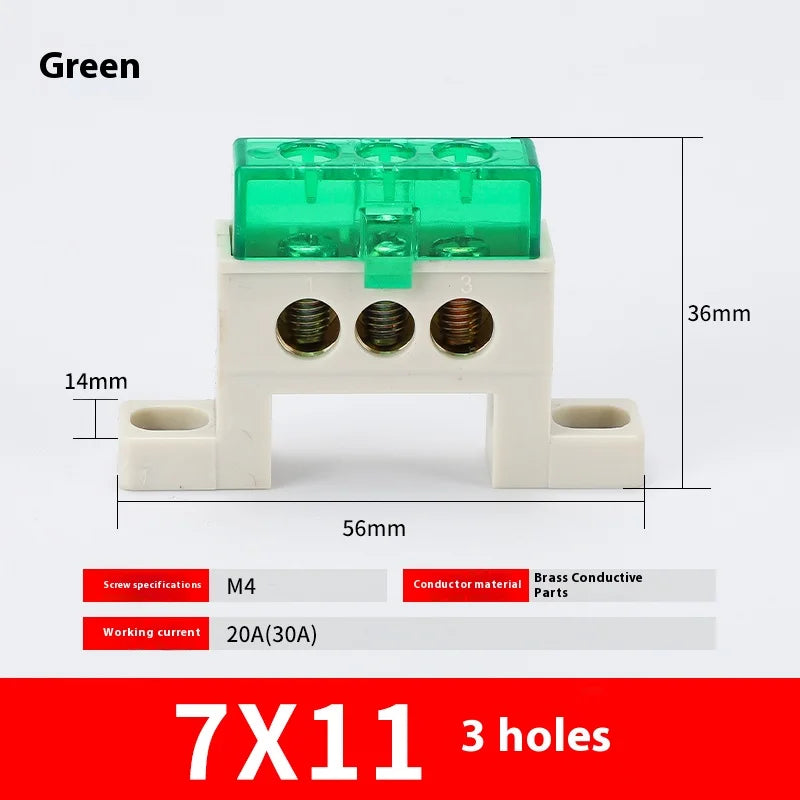 Zero wire terminal 3/4/5/6/7/10-Hole Distribution Box Terminal Block dustproof Ground Copper Bar Bridge type Busbar With cover