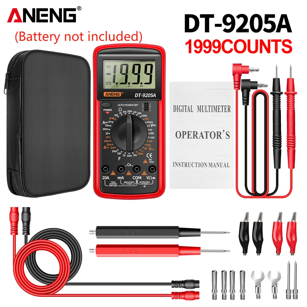 ANENG DT9205A Digital Profesional Multimeter AC/DC Voltage Current Test Capacitance NCV Resistance Ohm Electrical Test Meter Too by MVEnergo