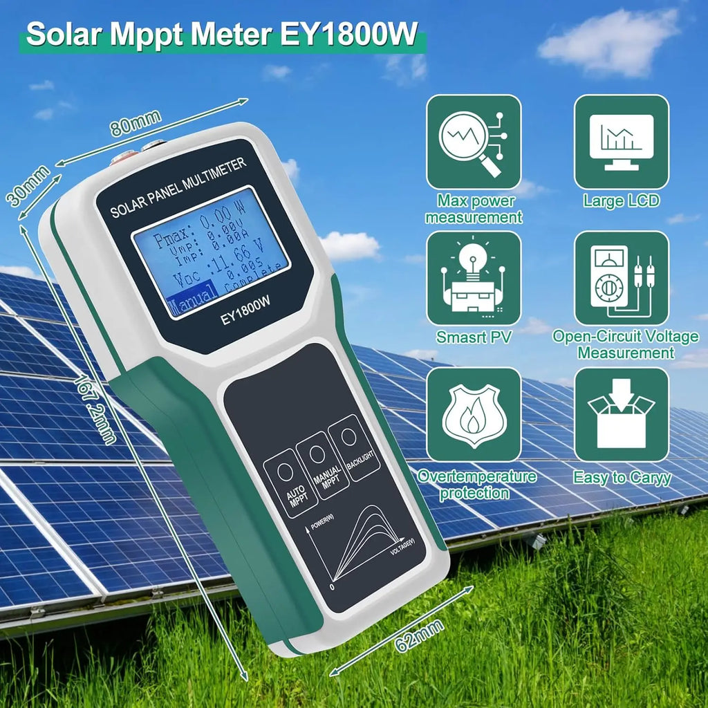 1800W Solar Panel Tester Photovoltaic Multimeter, Troubleshooting Tool with Smart MPPT Display, Upgraded Measuring Range by MVEnergo