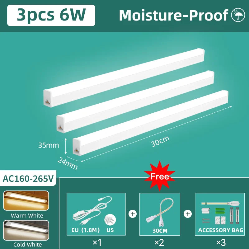 Moisture-Proof Led Tube Light 50/30cm Kitchen Lights 20W 10W 6W Cabinet Lighting Kitchen Bathroom Bedroom Tube Fixture 220V 110V by MVEnergo