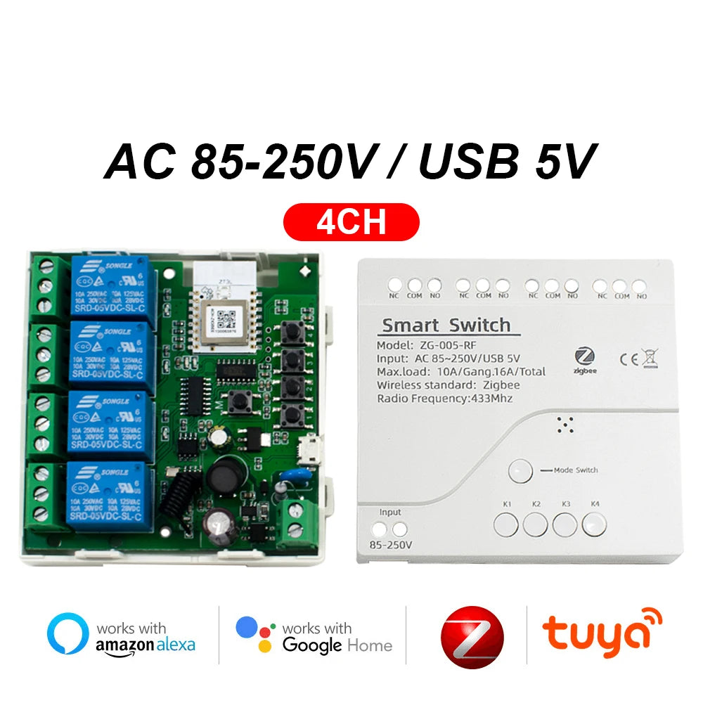 Tuya Zigbee 1 2 4 Gang Switch Relay Module Dc 12v 24v 110v 220v 230v Dry Contact 4CH Din Rail Controller Alexa Gateway Required by MVEnergo